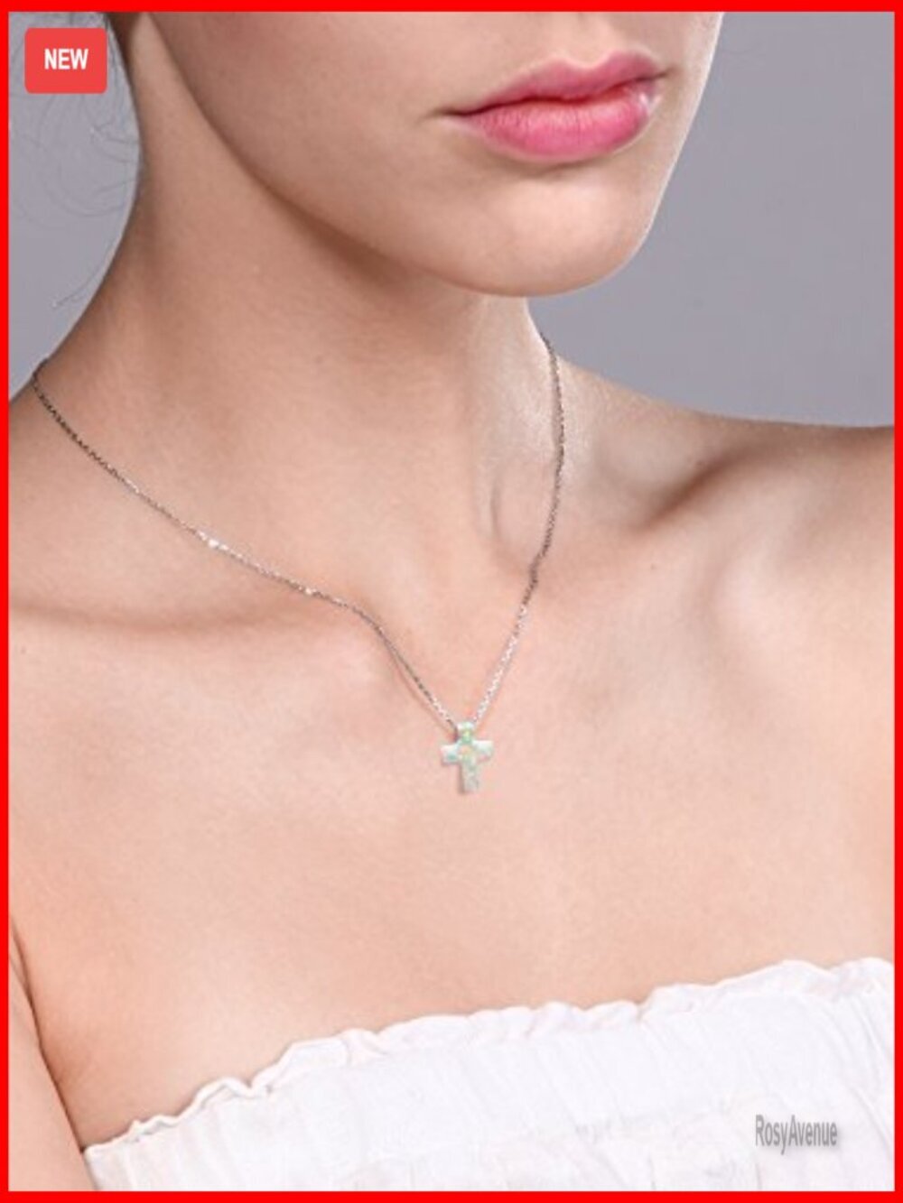 Sterling Silver Opal Cross Pendant Necklace With 18 Inch Chain View 3